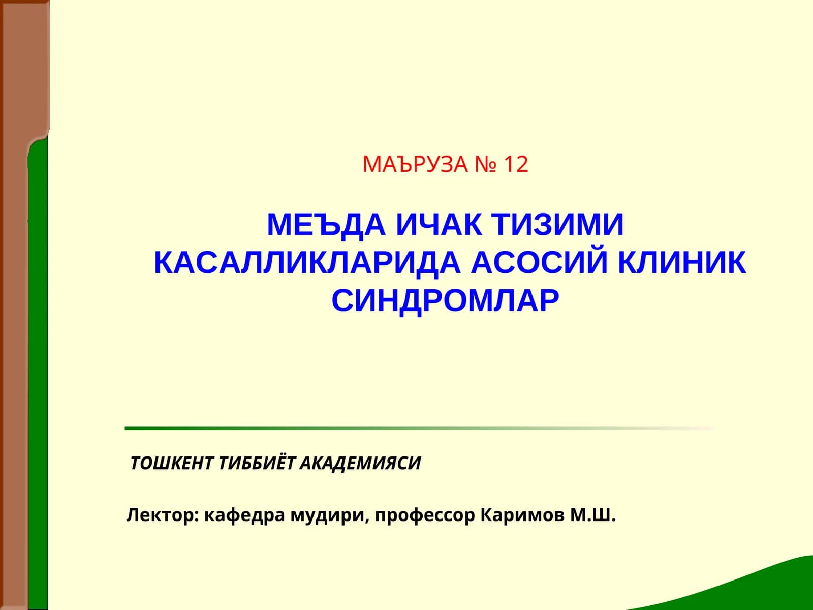 МАЪРУЗА№ 12МЕЪДА ИЧАК ТИЗИМИ