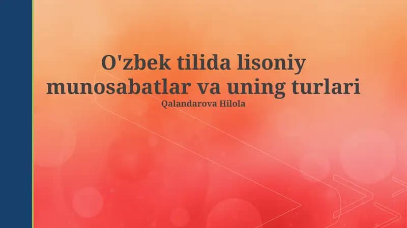 O'zbek tilida lisoniy munosabatlar va uning turlari