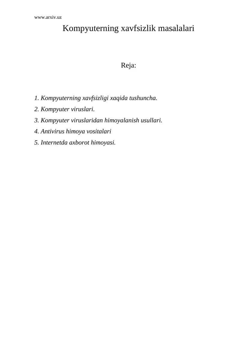 Кompyuterning xavfsizlik masalalari