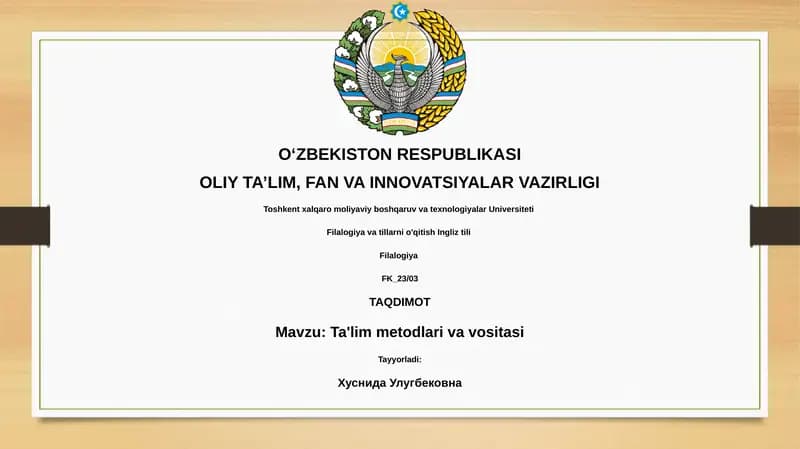 Ta'lim metodlari va vositasi