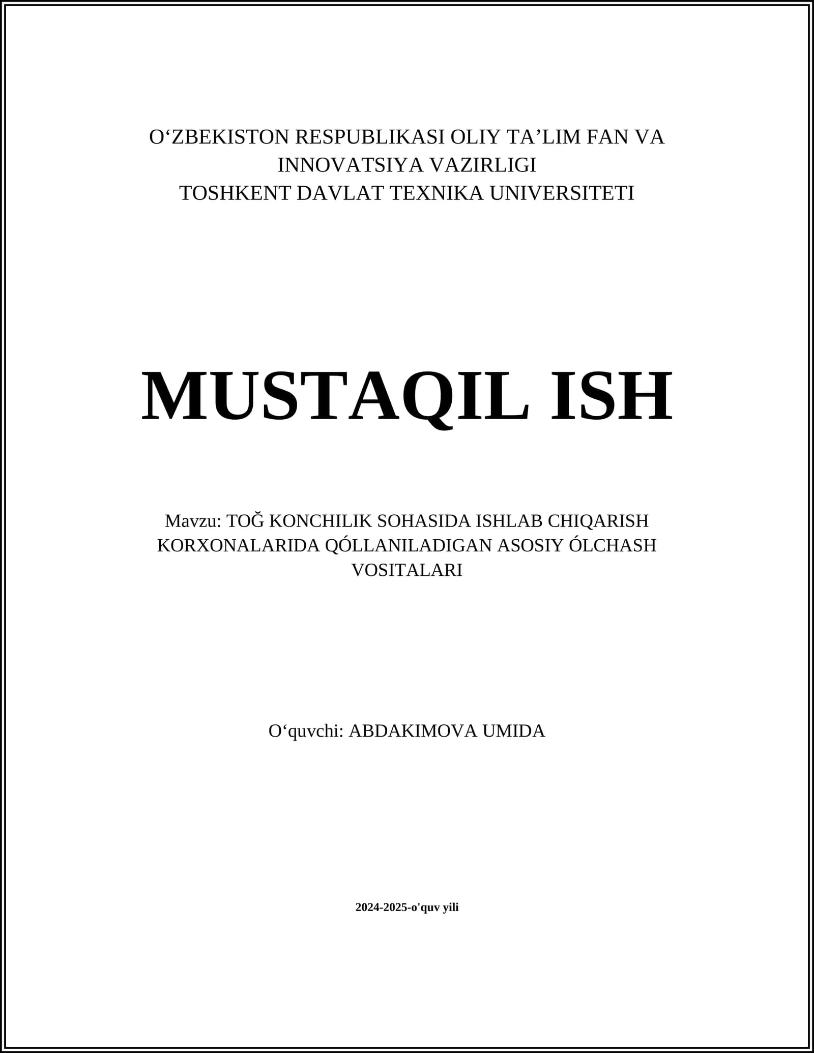 O'lchash asboblari va vositalarining umumiy tasnifi