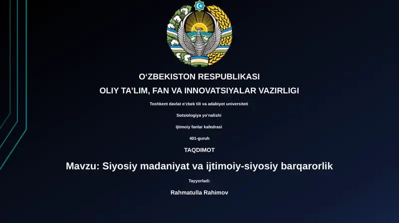 Siyosiy madaniyat va ijtimoiy-siyosiy barqarorlik