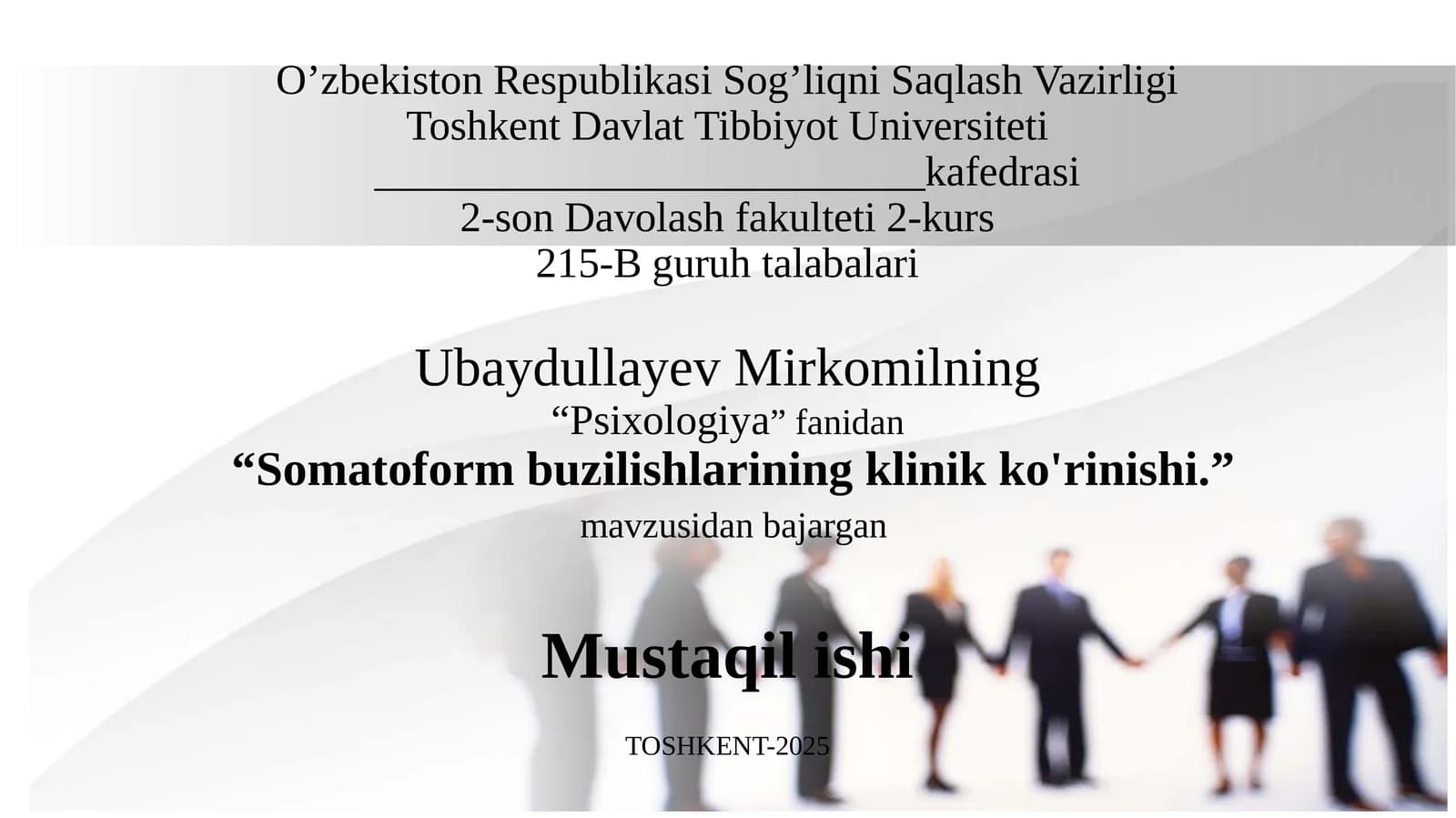 Somatoform buzilishlarining klinik ko'rinishi