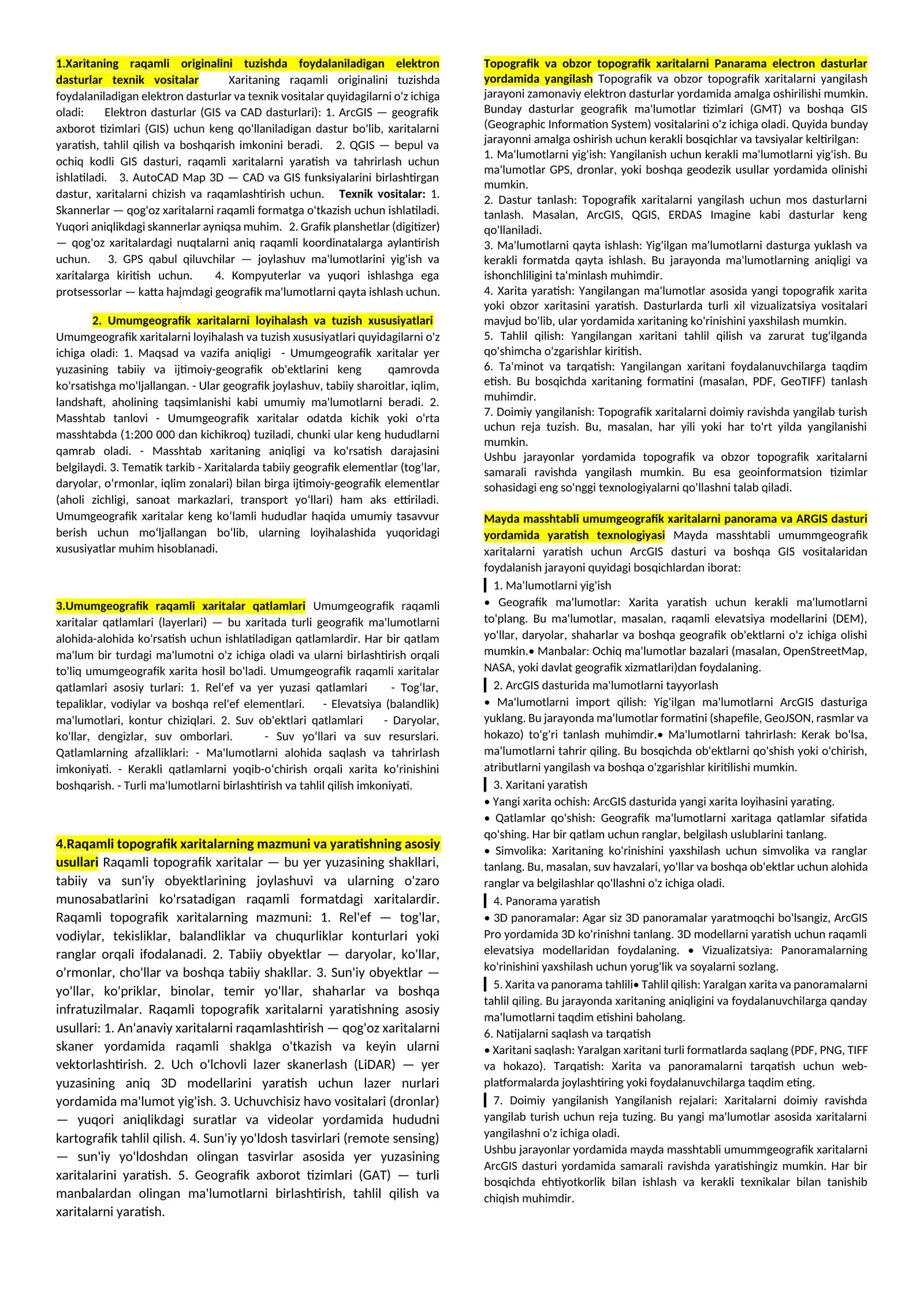 Xaritaning raqamli originalini tuzishda foydalaniladigan elektron dasturlar texnik vositalar