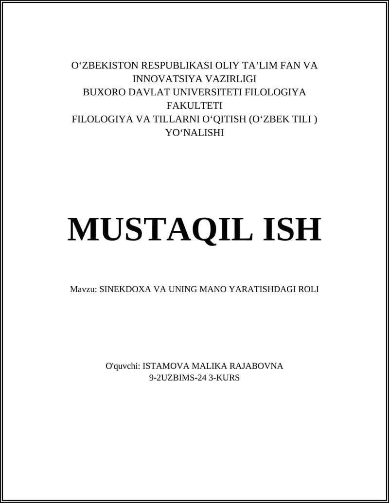 Sinekdoxa va uning mano yaratishdagi roli