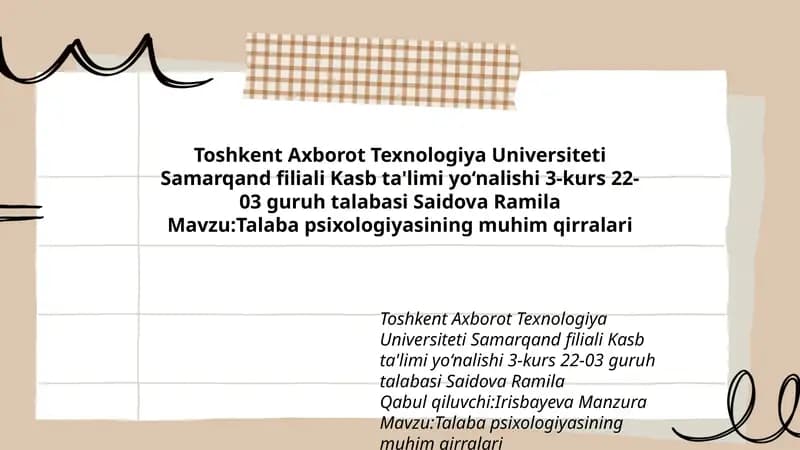 Talaba psixologiyasining muhim qirralari