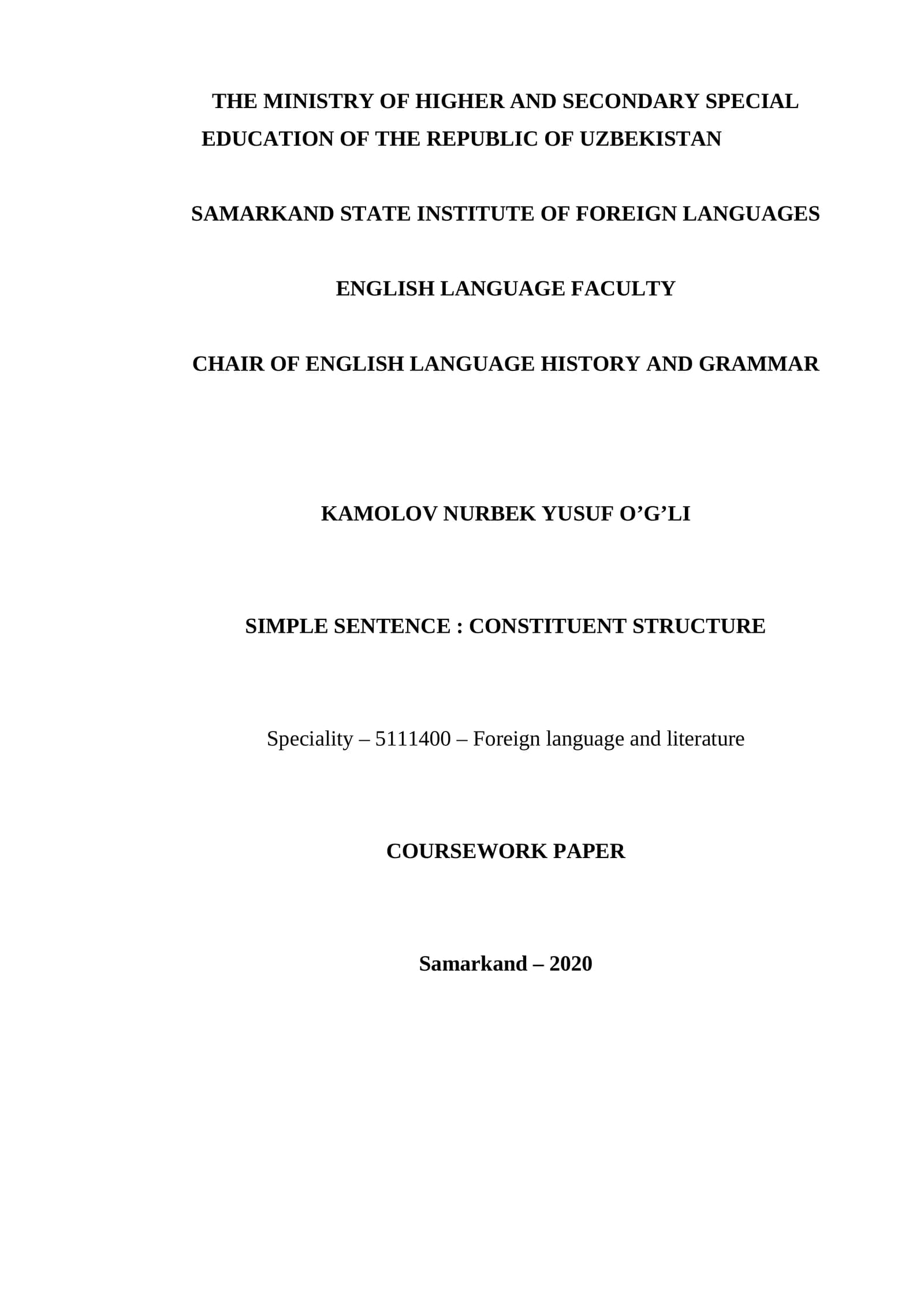 SIMPLE SENTENCE: CONSTITUENT STRUCTURE