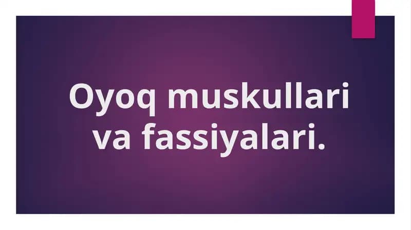 Oyoq muskullari va fassiyalari,Chanoq muskullari,son mushaklari, boldir mushaklari va panja mushaklari.