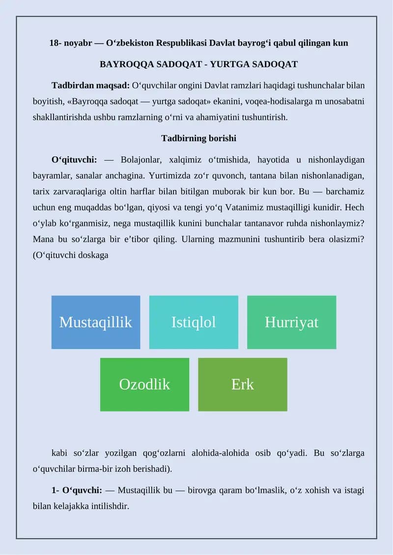 Bayroqqa Sadoqat - Yurtga Sadoqat