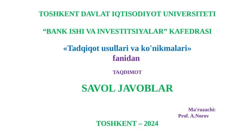 Tadqiqot usullari va ko'nikmalar