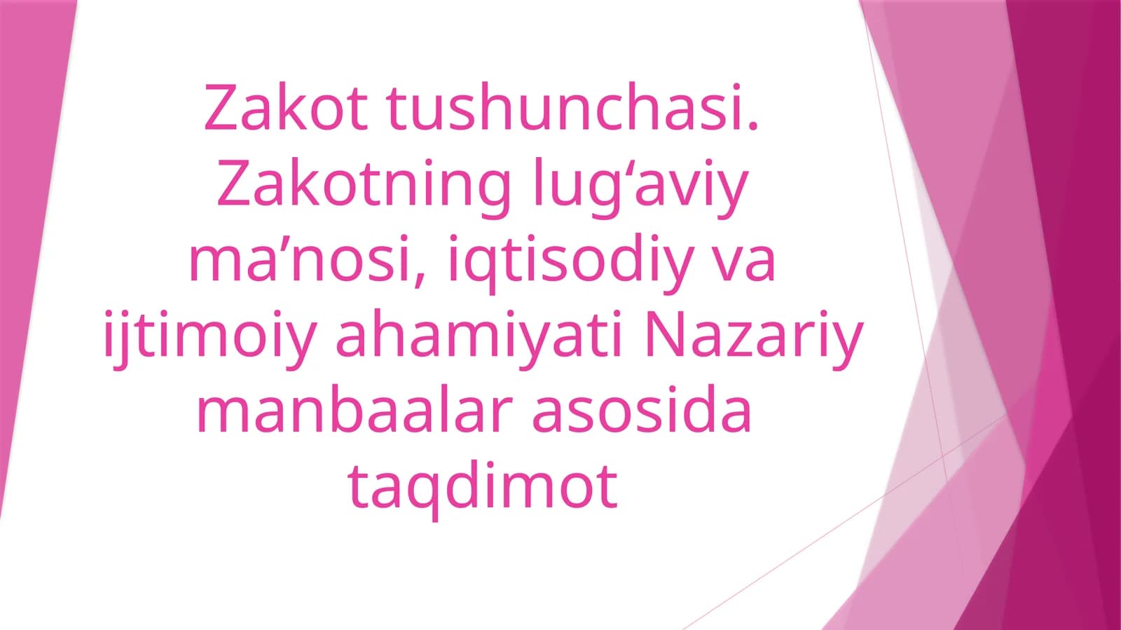 Zakot tushunchasi. Zakotning lug‘aviy ma’nosi, iqtisodiy va ijtimoiy ahamiyati Nazariy manbaalari