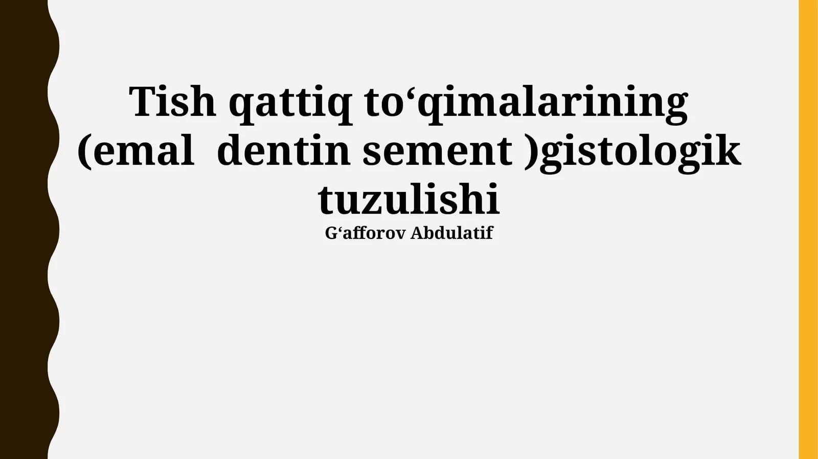 Tish qattiq toʻqimalarining (emal dentin sement )gistologik tuzulishi