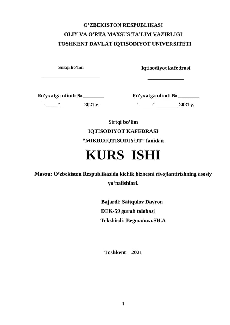 MIKROIQTISODIYOT KURS ISHI