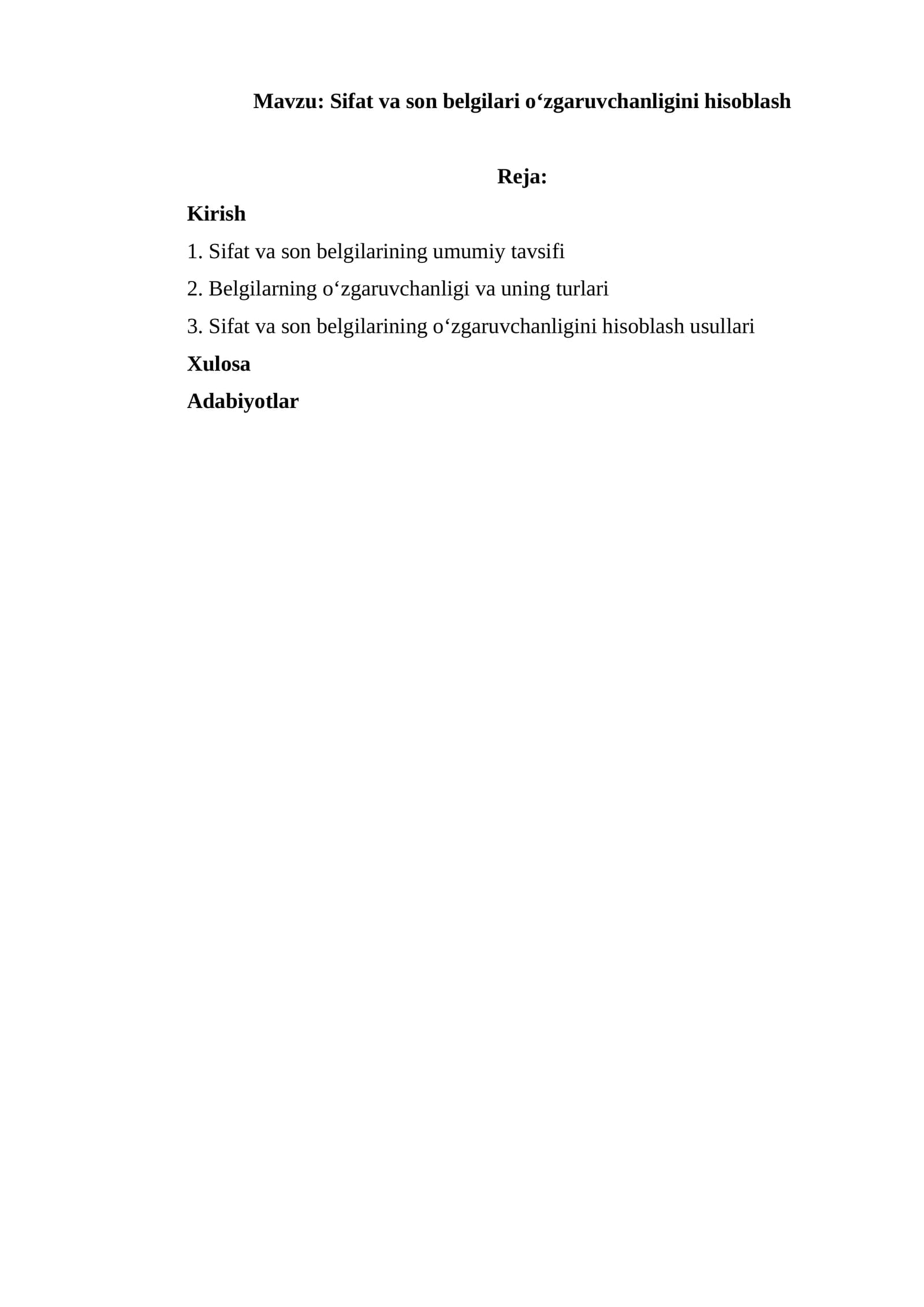 Sifat va son belgilari o‘zgaruvchanligini hisoblash
