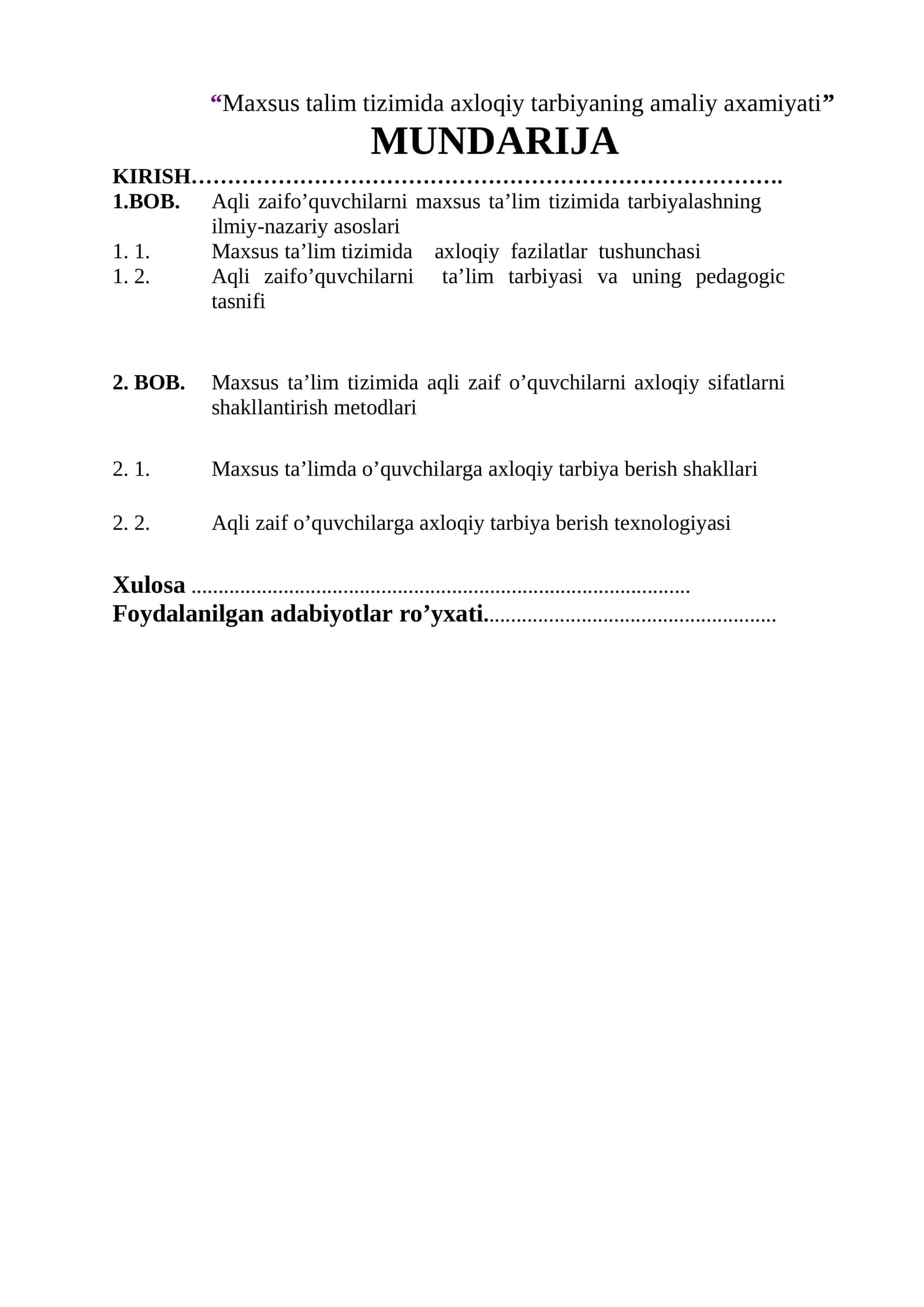 Maxsus talim tizimida axloqiy tarbiyaning amaliy axamiyati