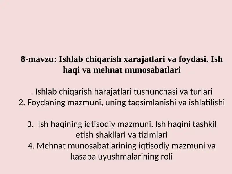 Ishlab chiqarish xarajatlari va foydasi