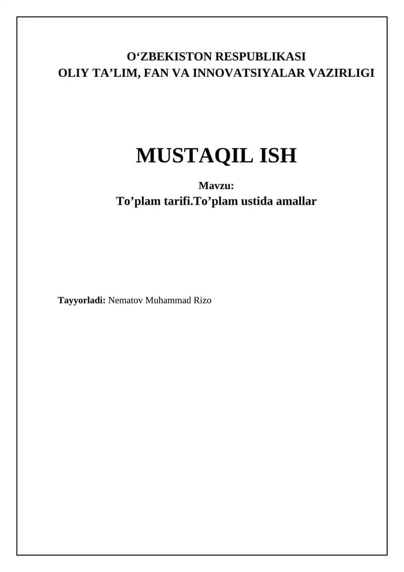 To'plam tarifi.To'plam ustida amallar