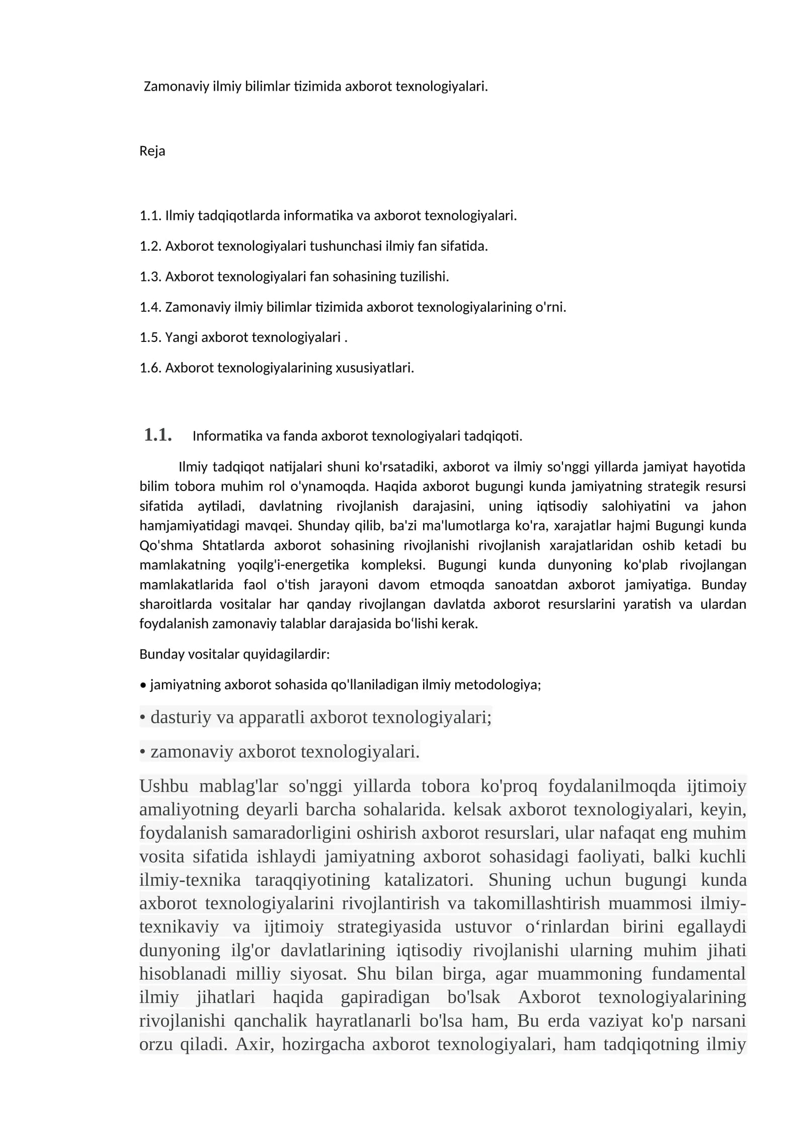 Zamonaviy ilmiy bilimlar tizimida axborot texnologiyalari