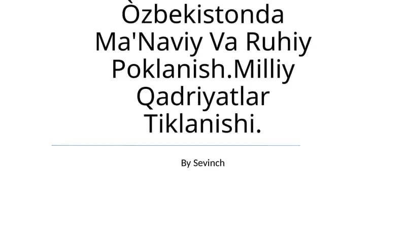 Òzbekistonda Ma'Naviy Va Ruhiy Poklanish