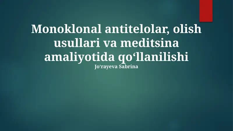 Monoklonal Antitellarni Olish Usullari