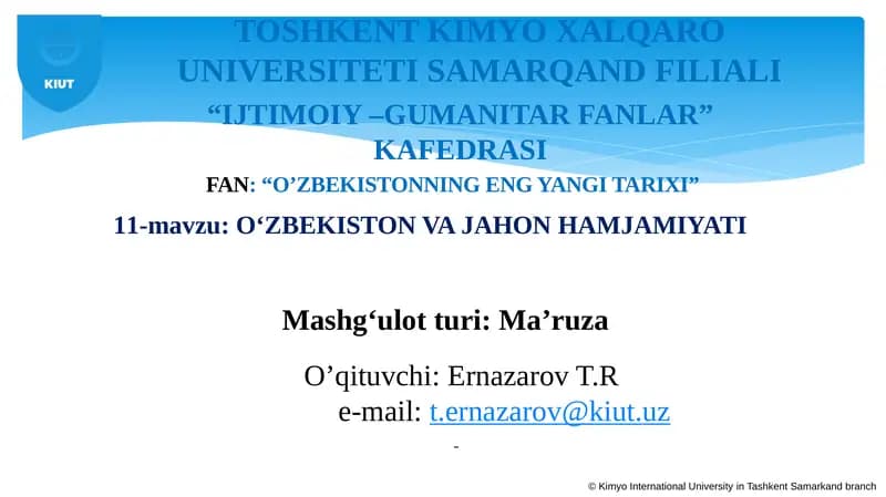 O‘ZBEKISTONNING ENG YANGI TARIXI