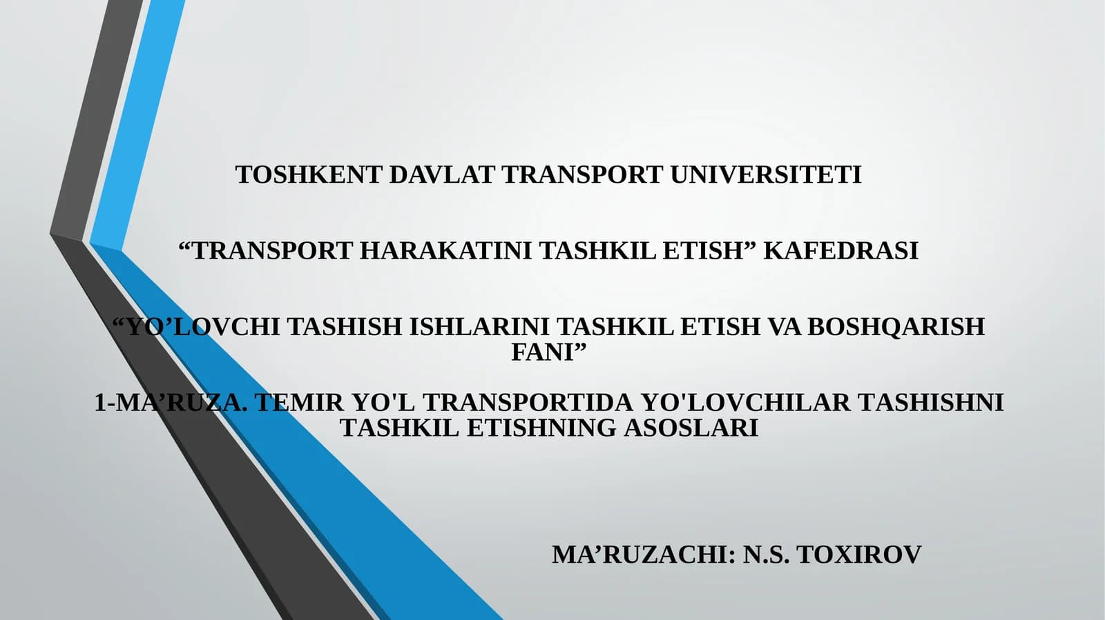 TEMIR YO‘L TRANSPORTIDA YO‘LOVCHILAR TASHISHNI TASHKIL ETISHNING ASOSIY MASALALARI
