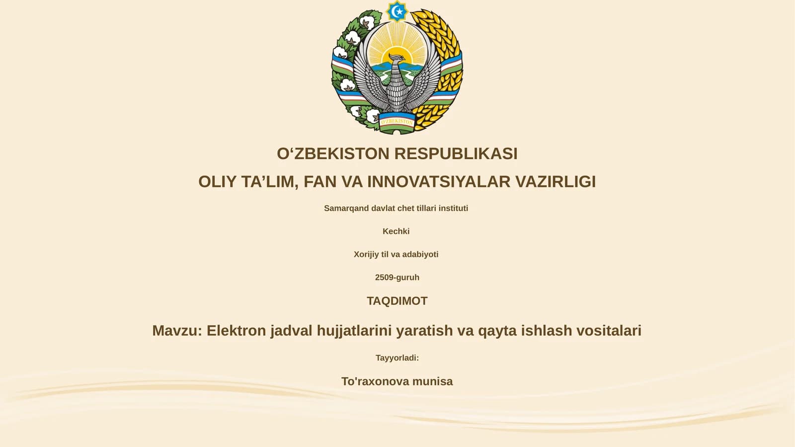 Elektron jadval hujjatlarini yaratish va qayta ishlash vositalari