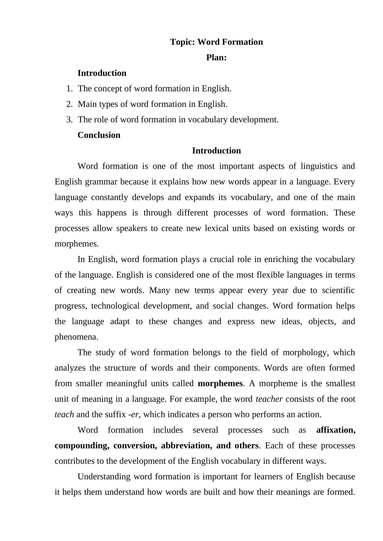 Word Formation