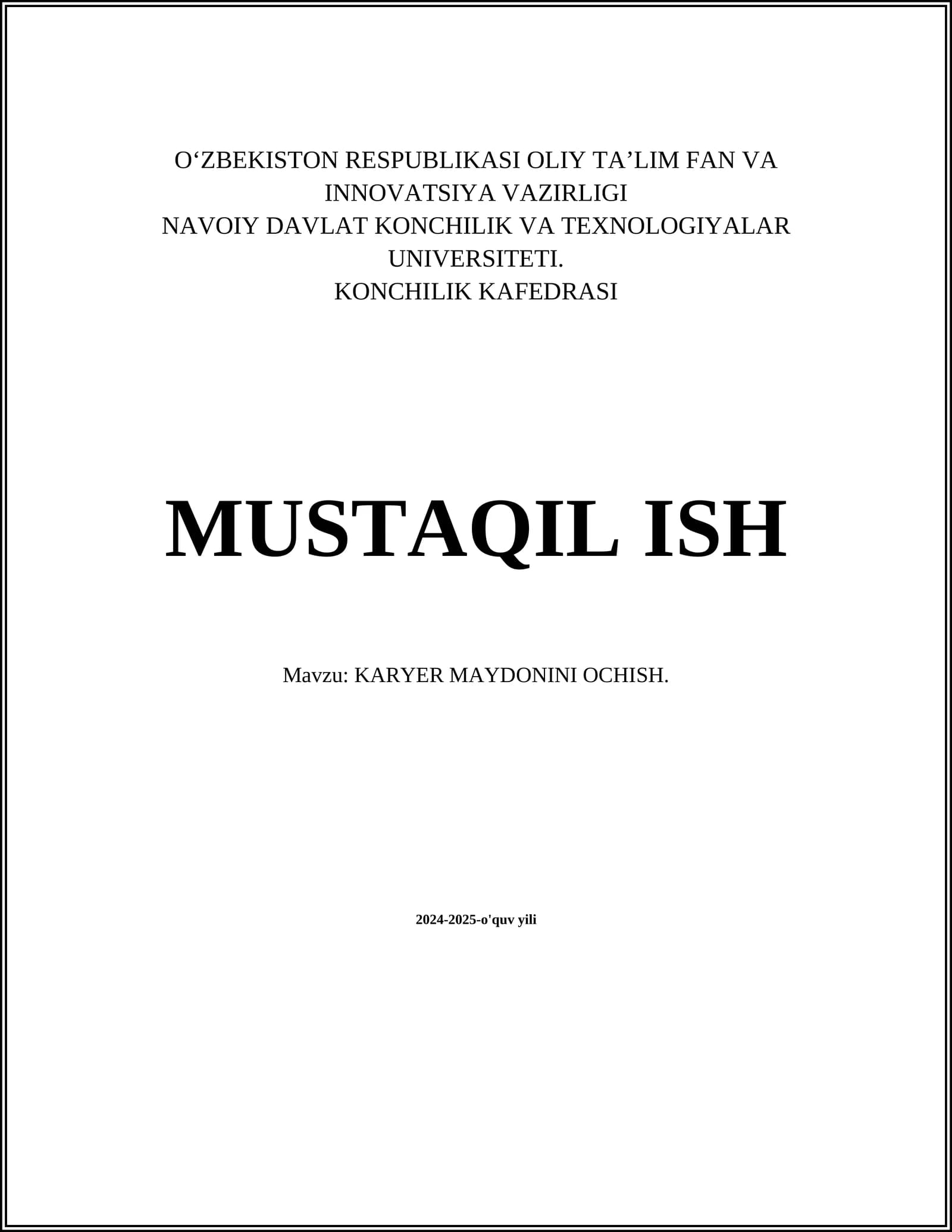 KARYER MAYDONINI OCHISH
