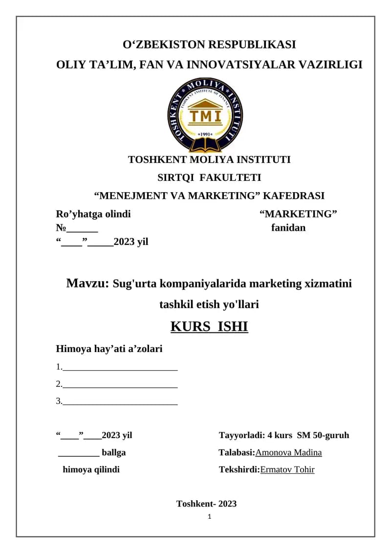 Sug'urta kompaniyalarida marketing xizmatini tashkil etish yo'llari