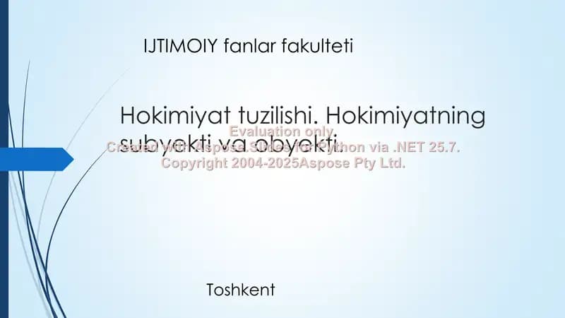 Hokimiyat tuzilishi. Hokimiyatning subyekti va obyekti.