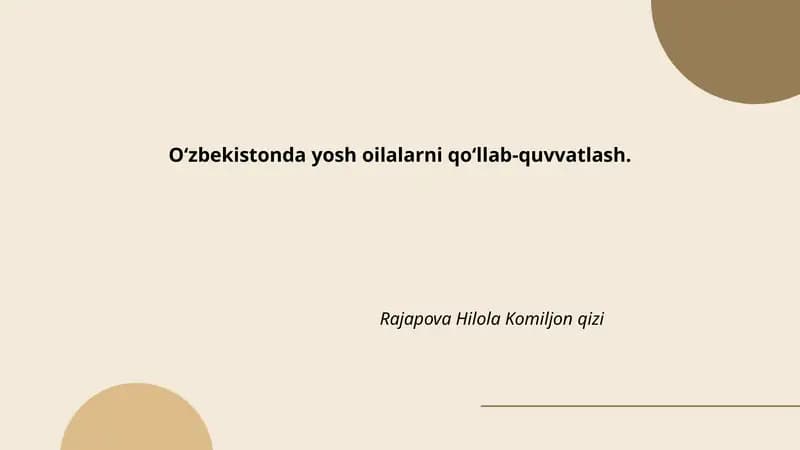 Yosh oilalar uchun qo'llab-quvvatlash