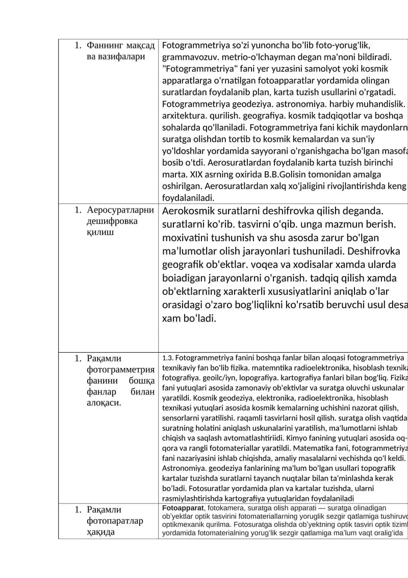 Fotogrammetriya va Aerosuratlarni deshifrovka qilish
