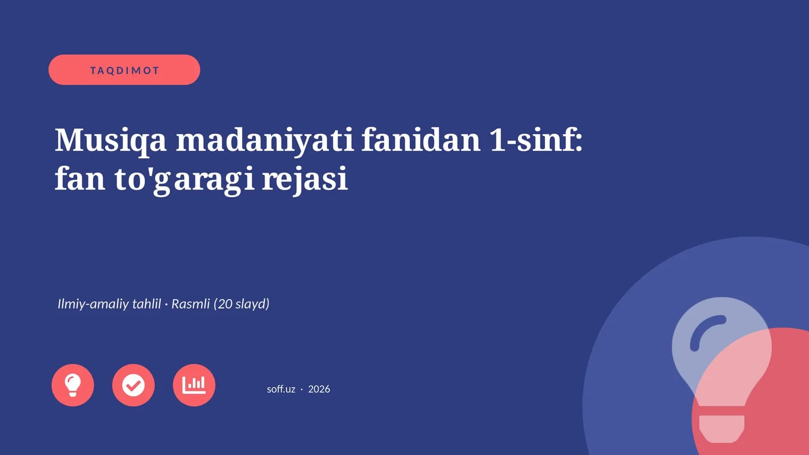 Musiqa madaniyati fanidan 1-sinf: fan to'garagi rejasi