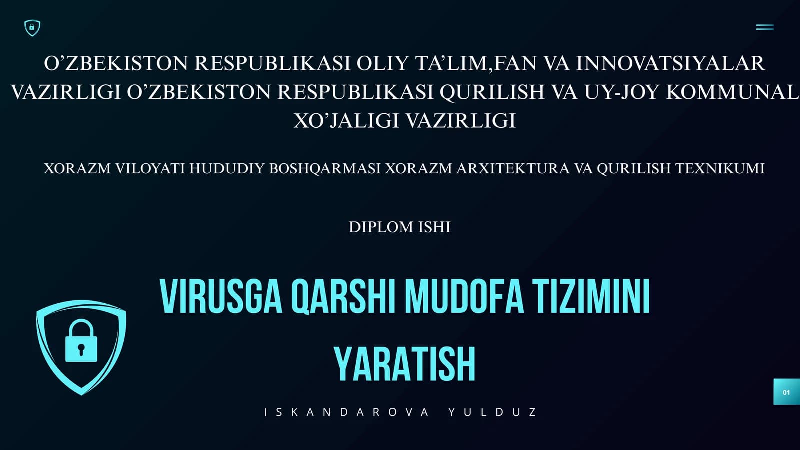 VIRUSGA QARSHI MUDOFA TIZIMINI YARATISH