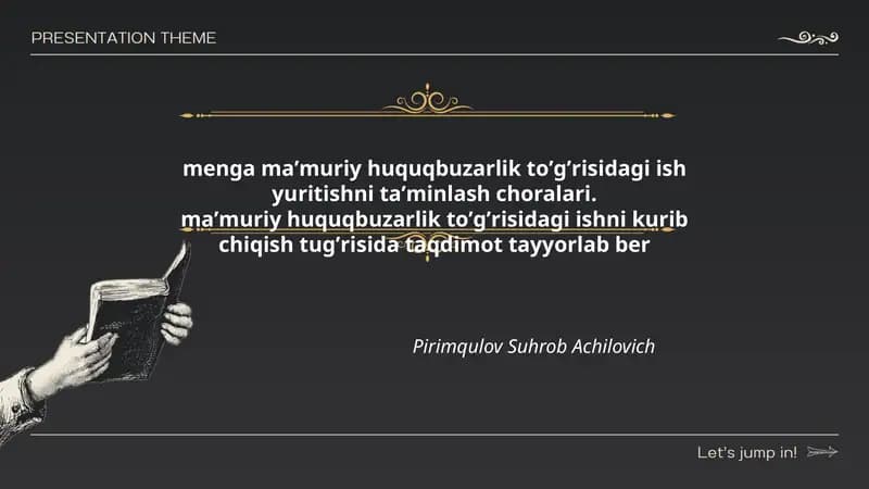 Mavzu: Maʼmuriy huquqbuzarlik toʼgʼrisidagi ish yuritishni taʼminlash choralari