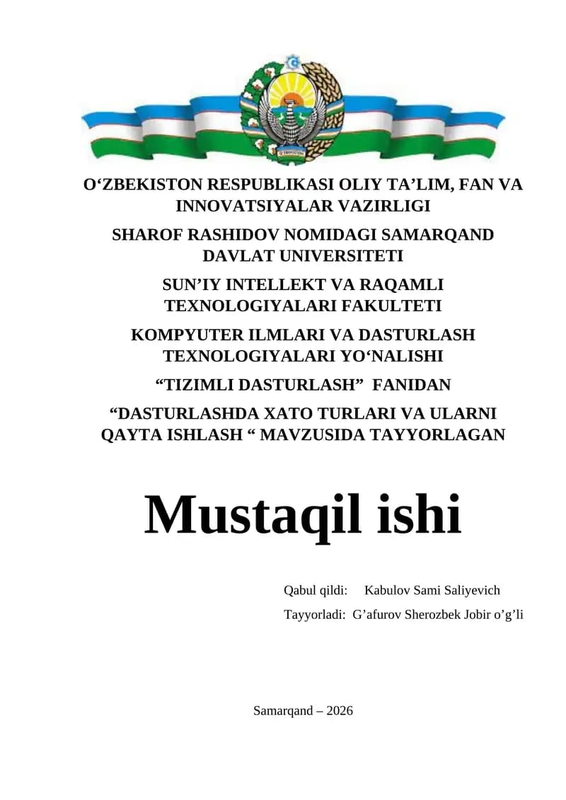 Dasturlashdagi xatolar