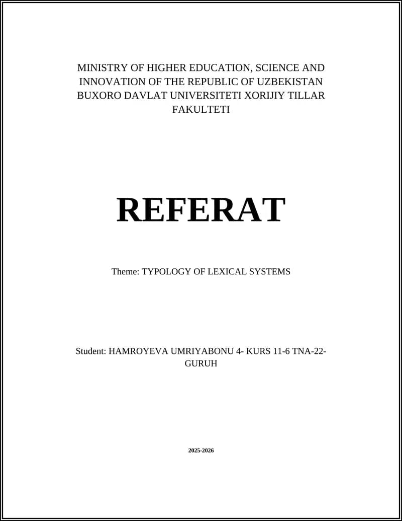 TYPOLOGY OF LEXICAL SYSTEMS