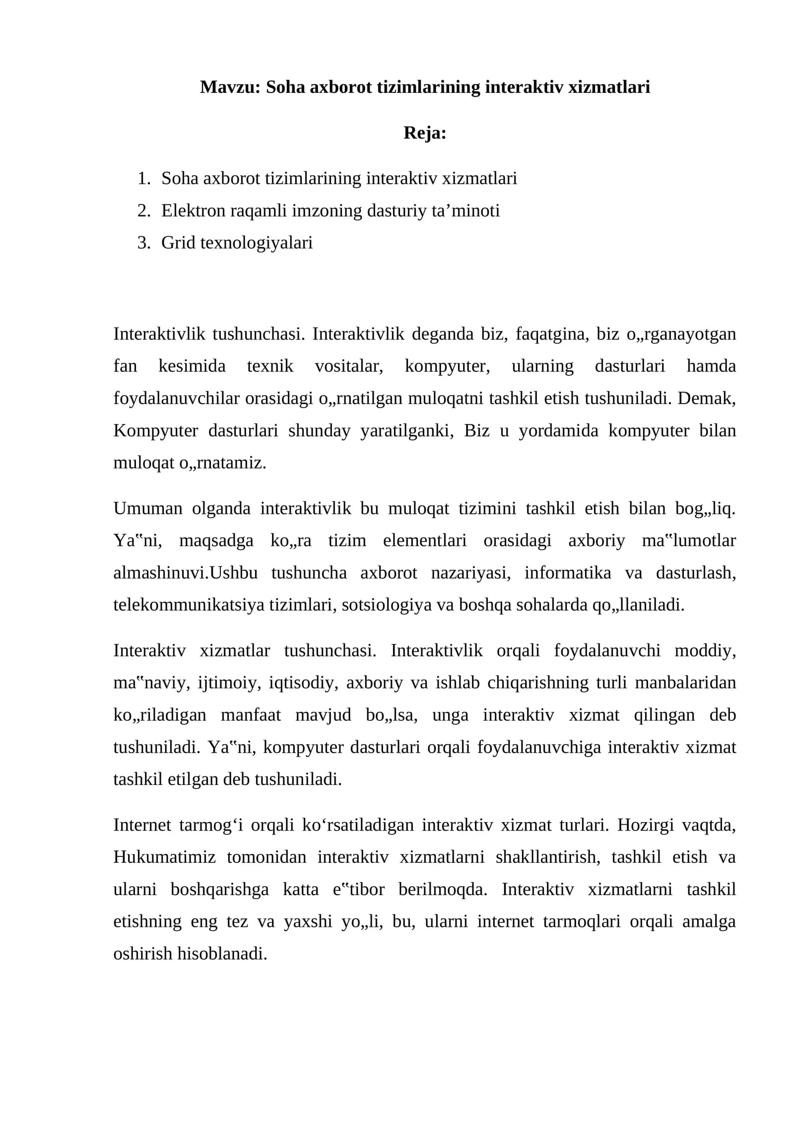 Soha axborot tizimlarining interaktiv xizmatlari