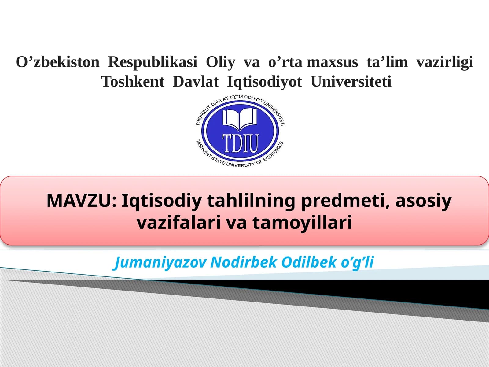 Iqtisodiy tahlilning predmeti, asosiy vazifalari va tamoyillari