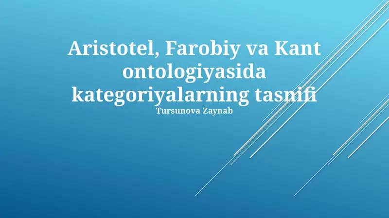 Aristotel, Farobiy va Kant ontologiyasida kategoriyalarning tasnifi