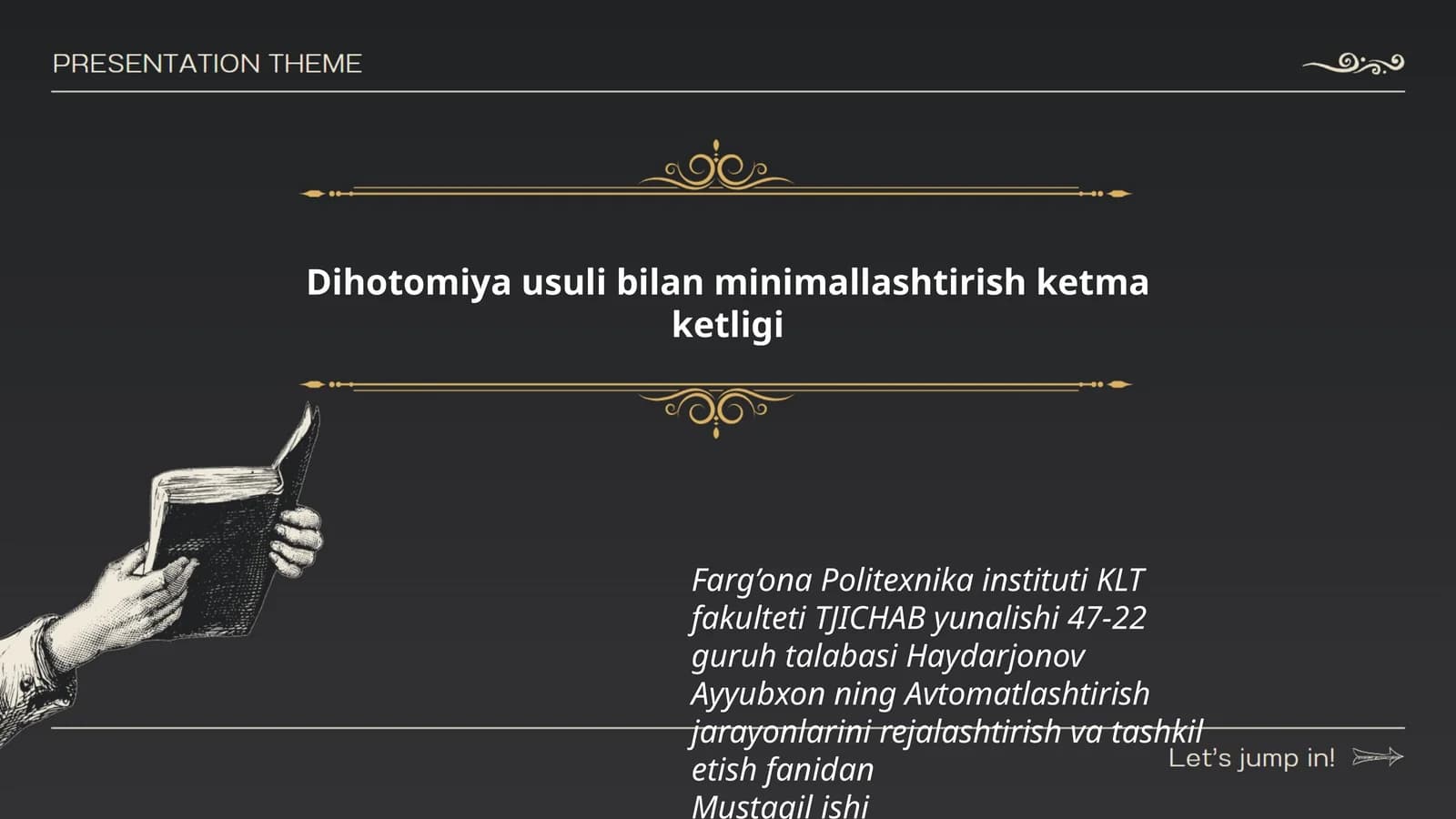 Haydarjonov Ayyubxon Avtomatlashtirish jarayonlarini rejalashtirish va tashkil etish fanidan