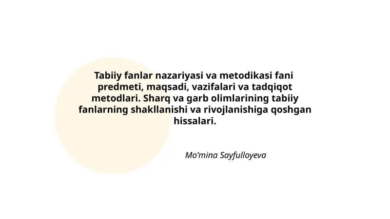 Tabiiy fanlar nazariyasi va metodikasi fani predmeti