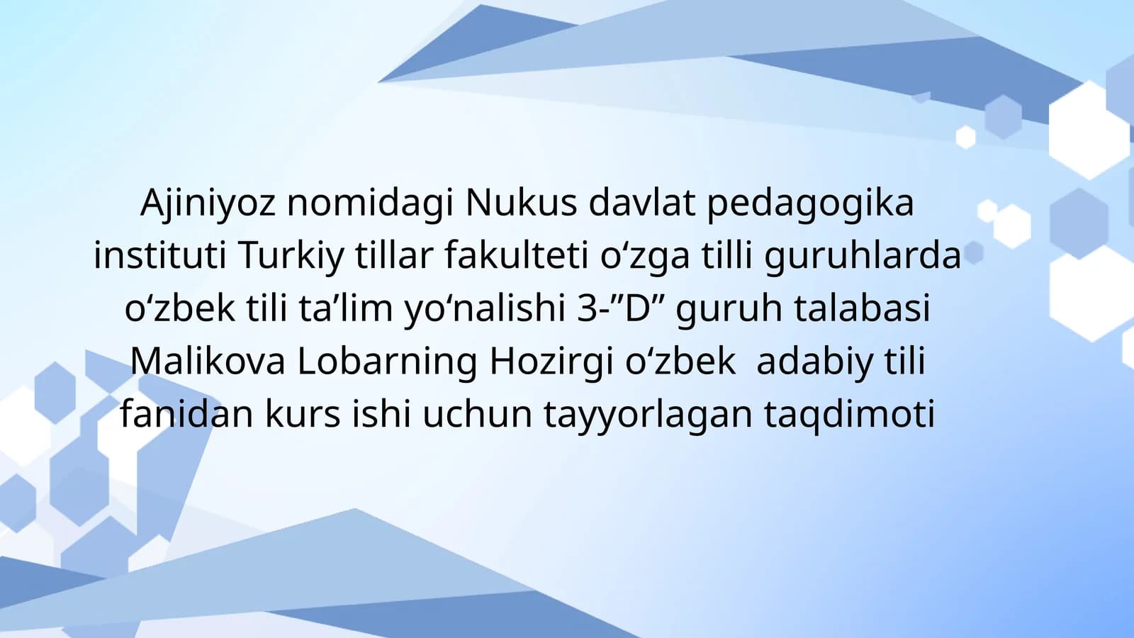 Hozirgi o‘zbek adabiy tili fanidan kurs ishi uchun tayyorlagan taqdimoti