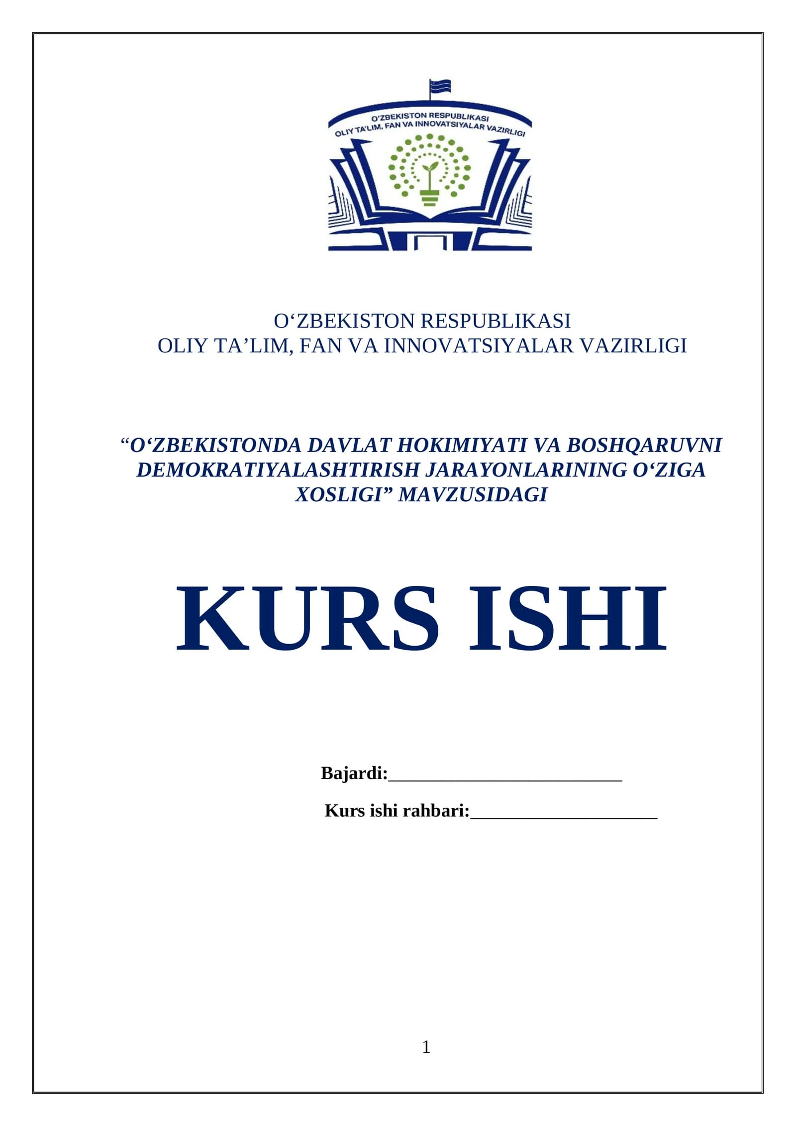 O‘ZBEKISTONDA DAVLAT HOKIMIYATI VA BOSHQARUVNI DEMOKRATIYALASHTIRISH JARAYONLARINING O‘ZIGA XOSLIGI