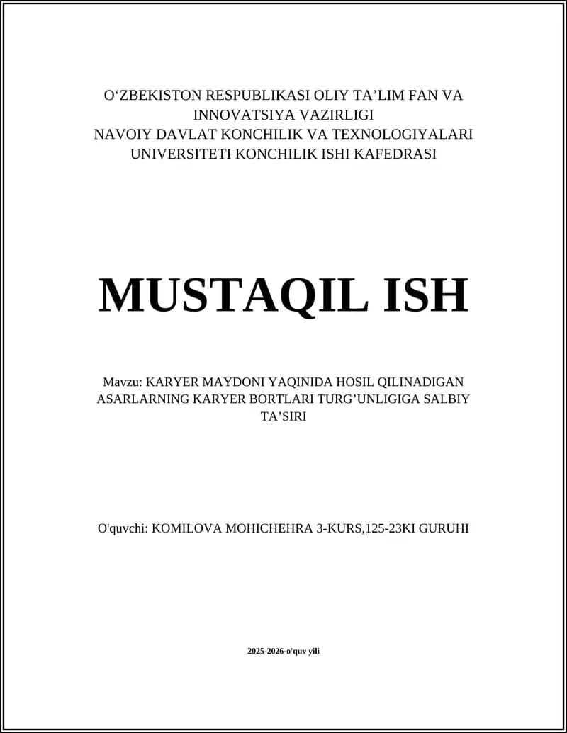 Karyer Maydoni Yaqinida Hosil Qilinadigan Asarlar