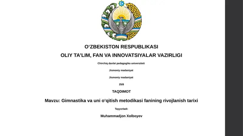 Gimnastika va uni oʻqitish metodikasi fanining rivojlanish tarixi