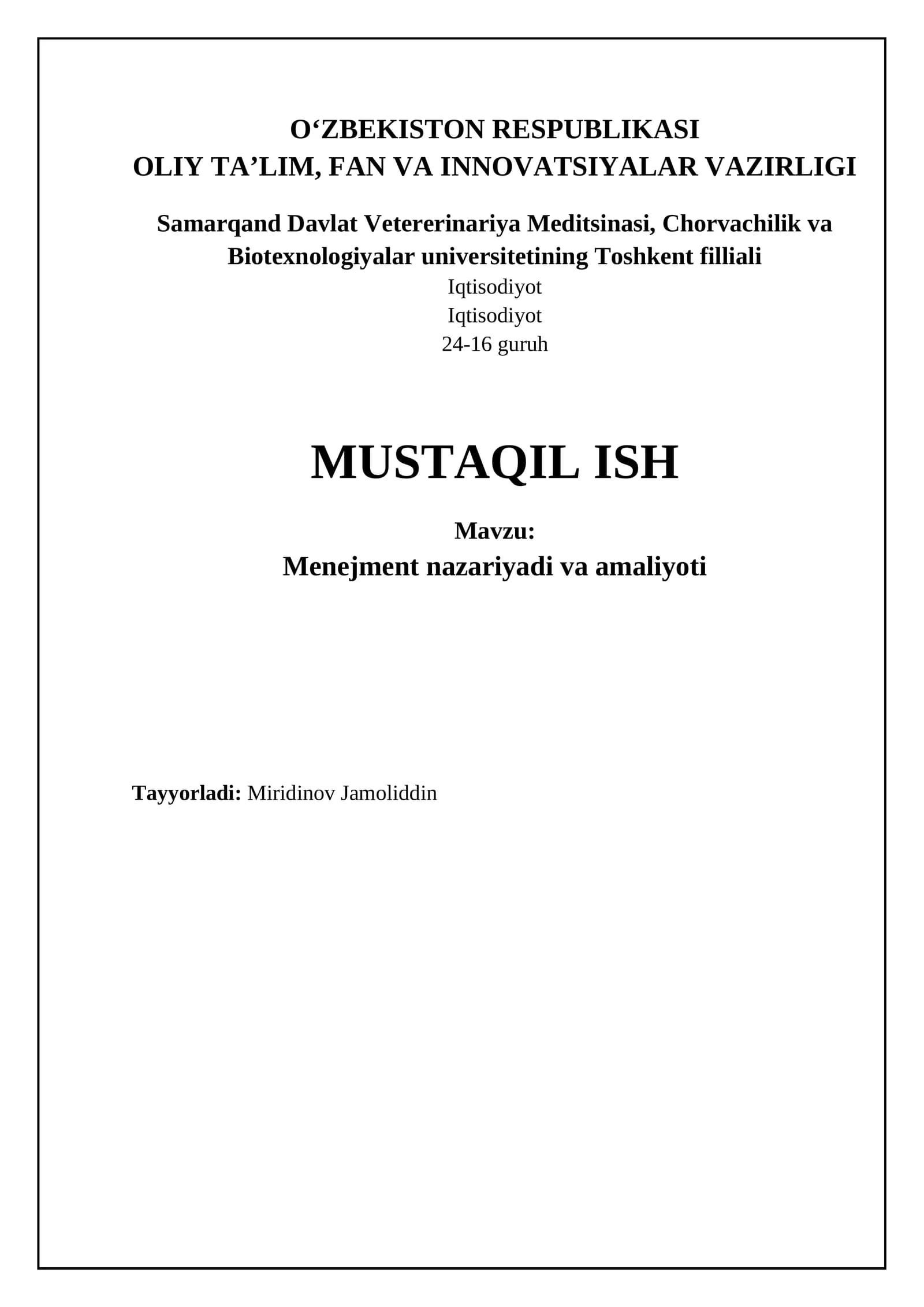 Menejment nazariyasi va amaliyoti