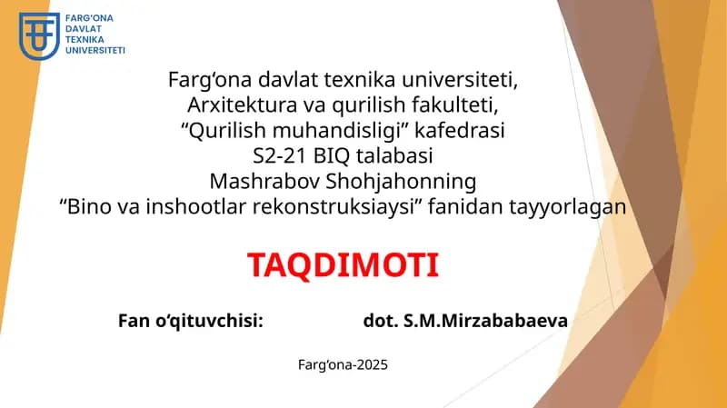 Bino elementlarida darz hosil bolish hususiyatlarini aniqlash