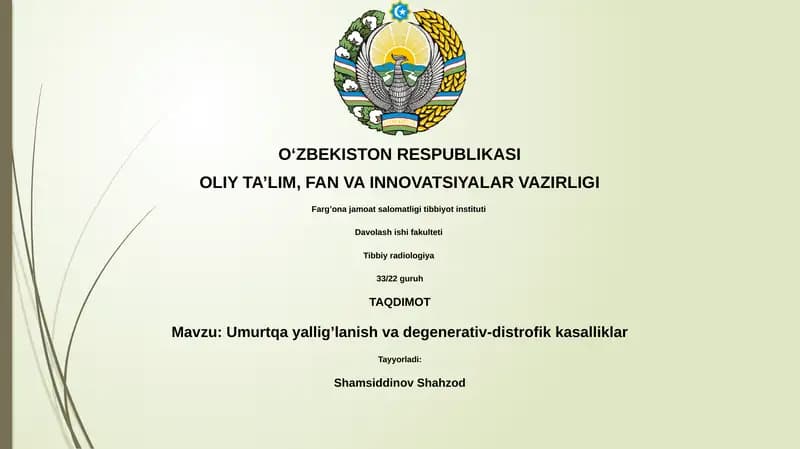 Umurtqa yallig’lanish va degenerativ-distrofik kasalliklar